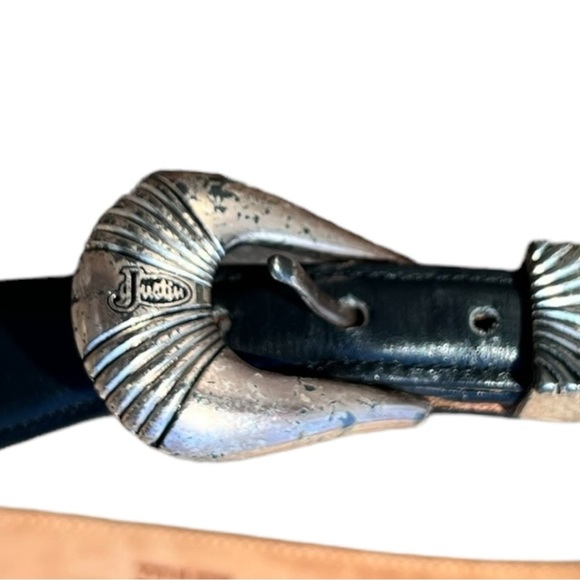 🌻Justin Top Grain Cowhide Black Leather Belt Size 28 - Picture 3 of 11